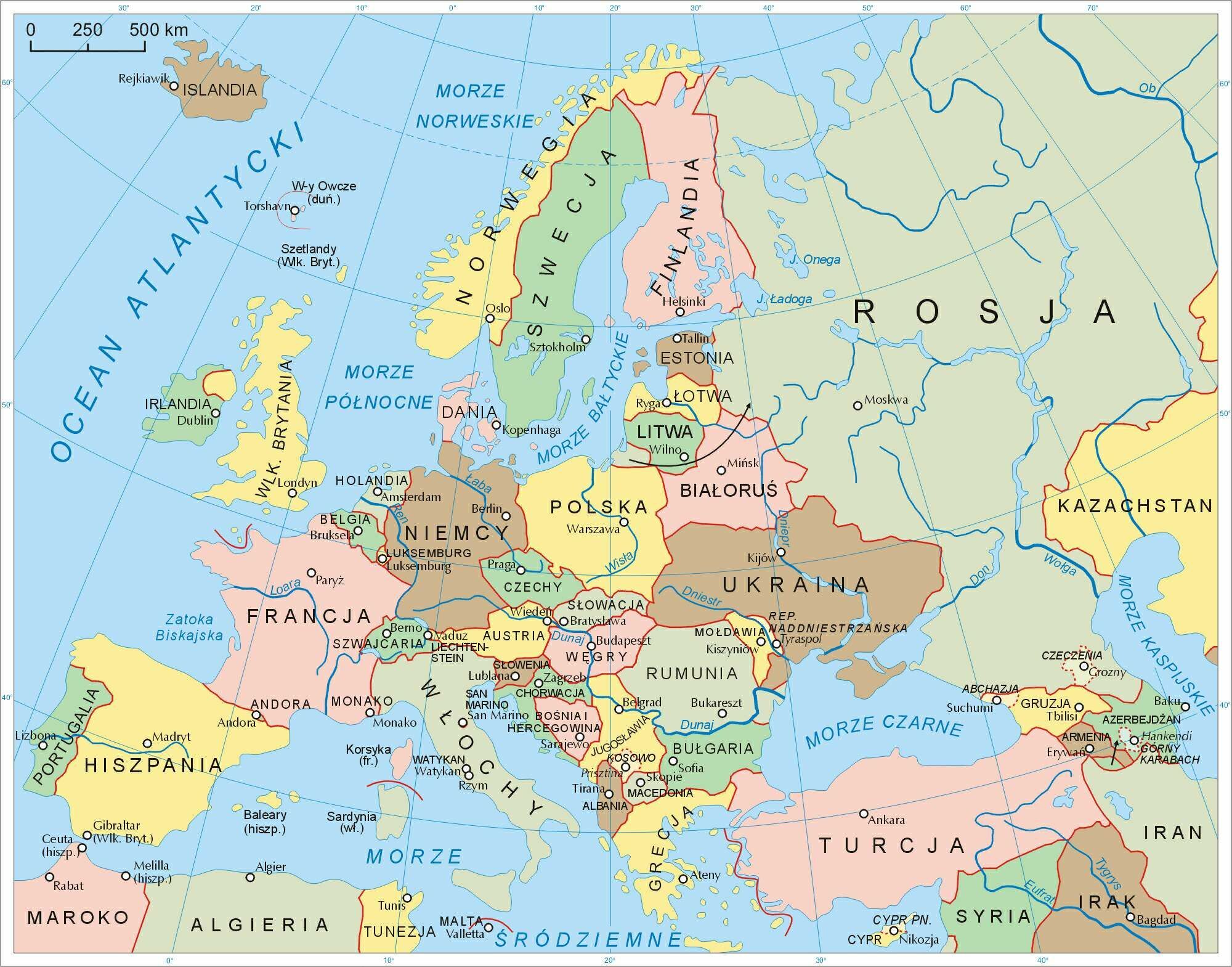 Западная европа политическая. Карта Европы со странами. Политическая карта Европы со странами крупно. Карта Европы со столицами. Карта Европы политическая крупная на русском.